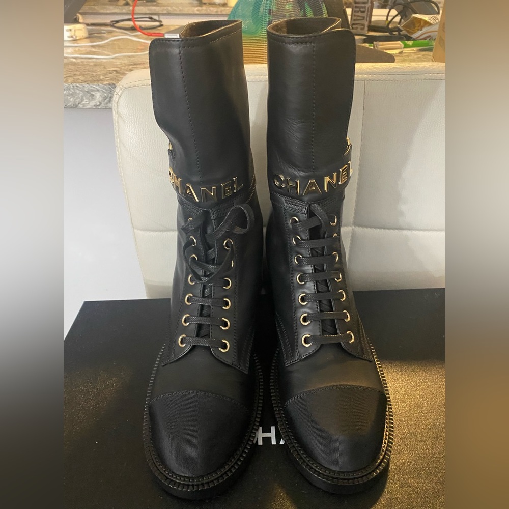 Chanel lace up combat boots 36.5